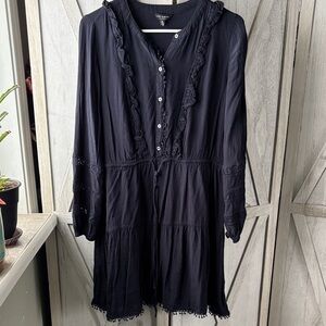 Lucky Brand Navy Long Sleeve Dress with Lace Trim